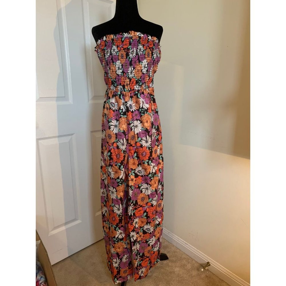 Boho Floral Print Tube Top Jumpsuit - Picture 3 of 6